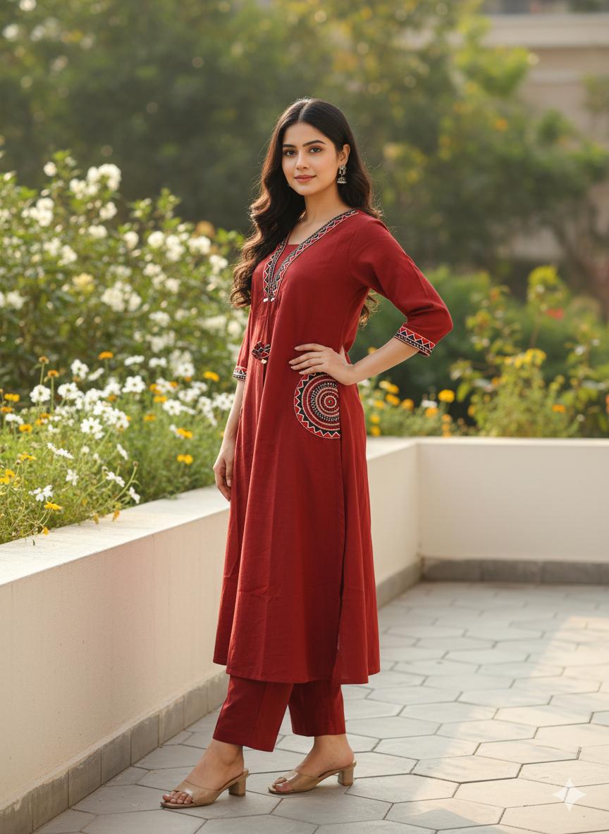 Cotton Embroidered Kurta Set