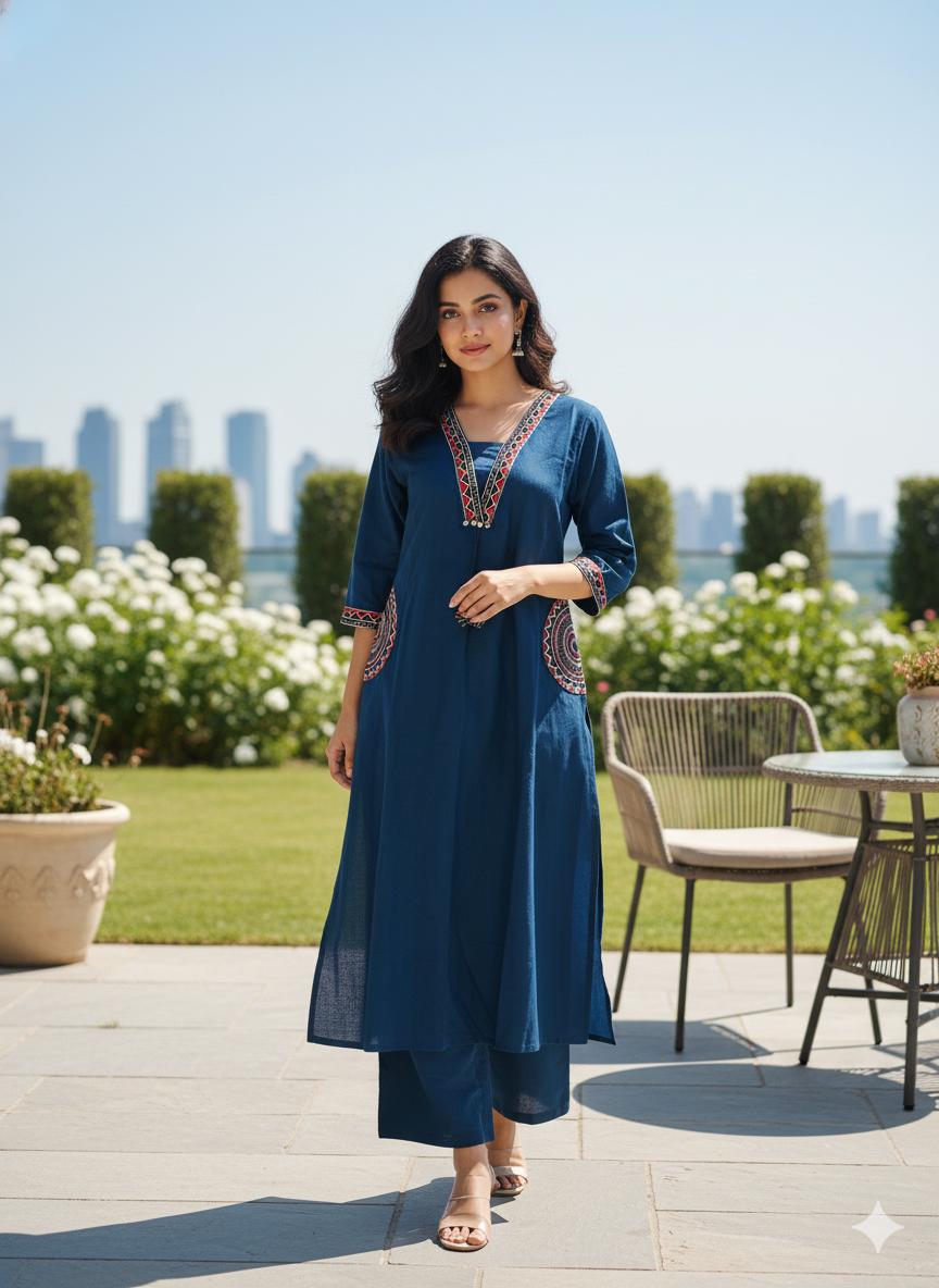 Cotton Embroidered Kurta Set