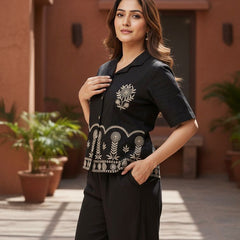 Ebbani Women’s Cotton Emboidered Black Co-ords Set
