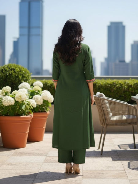 Ebbani Women’s Cotton Embroidered Green Kurta Set