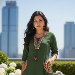 Ebbani Women’s Cotton Embroidered Green Kurta Set
