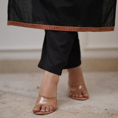 Ebbani Women’s Cotton Black Kurta Set with Dupatta