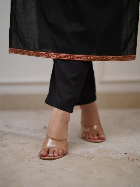 Ebbani Women’s Cotton Black Kurta Set with Dupatta