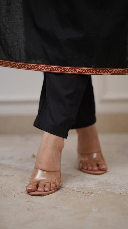 Ebbani Women’s Cotton Black Kurta Set with Dupatta