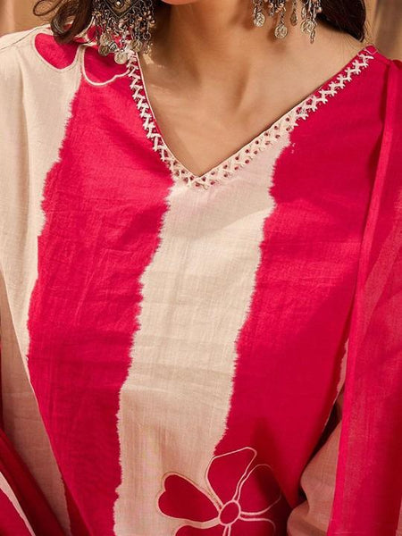 Ebbani Women’s Pure Cotton Red Floral Straight Fit 3pc Kurta Set