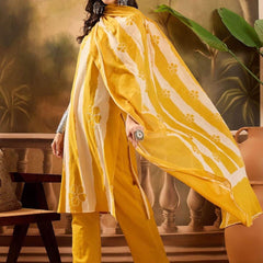 Ebbani Women’s Pure Cotton Yellow Floral Straight Fit 3pc Kurta Set