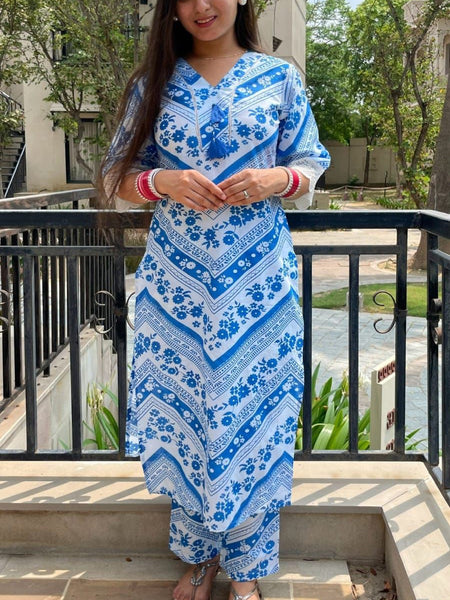 Ebbani Women’s Cotton Printed Blue Co-ords Set