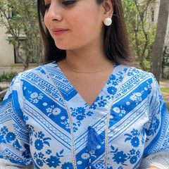 Ebbani Women’s Cotton Printed Blue Co-ords Set