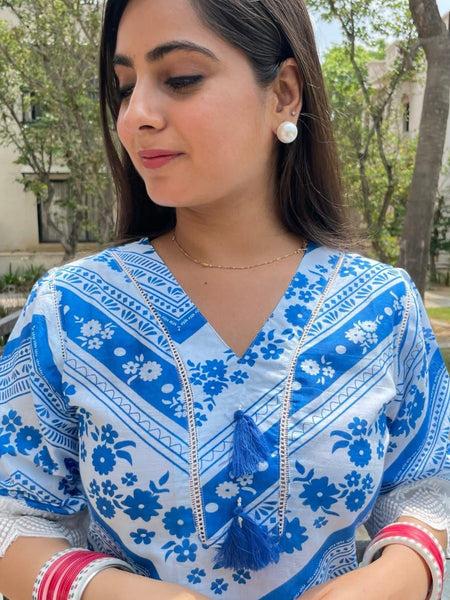 Ebbani Women’s Cotton Printed Blue Co-ords Set