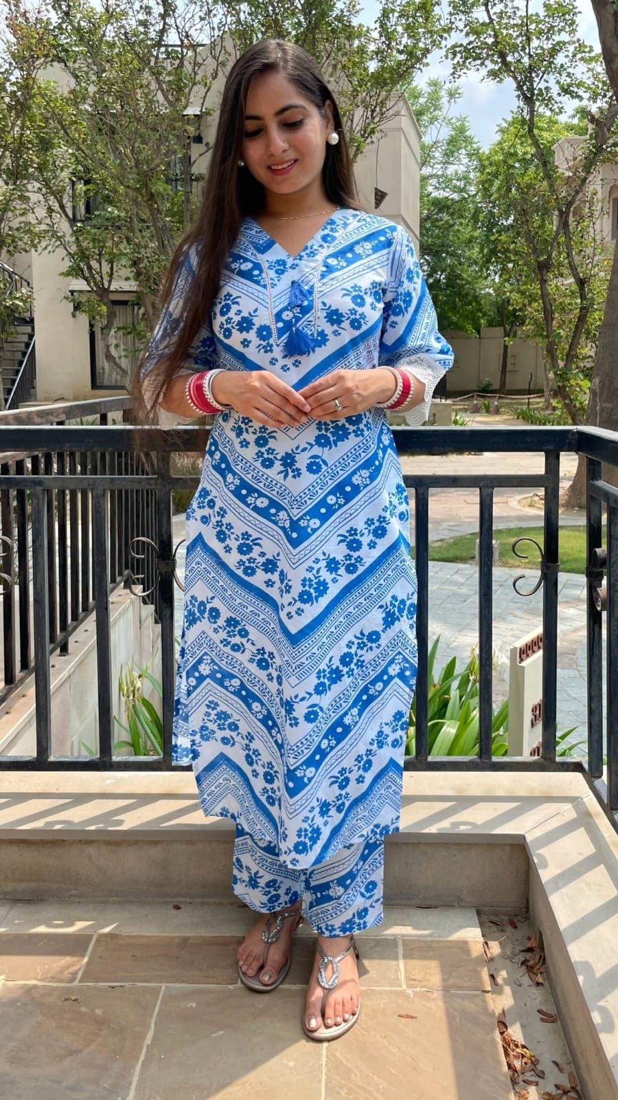 Ebbani Women’s Cotton Printed Blue Co-ords Set