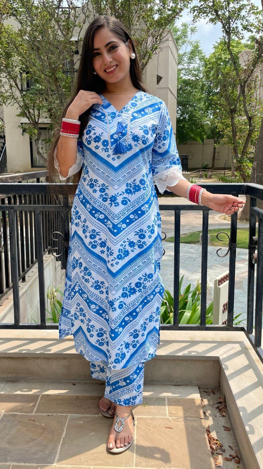 Ebbani Women’s Cotton Printed Blue Co-ords Set