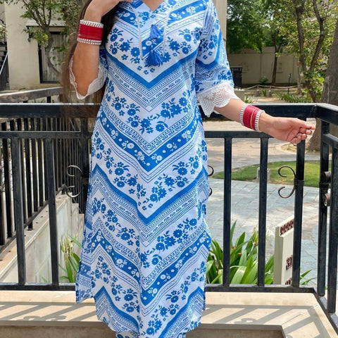 Ebbani Women’s Cotton Printed Blue Co-ords Set