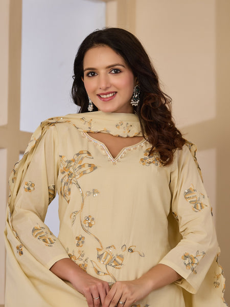 Cotton Handwork Kurta Palazzo Dupatta Set