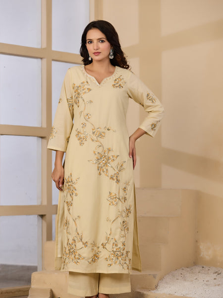 Cotton Handwork Kurta Palazzo Dupatta Set