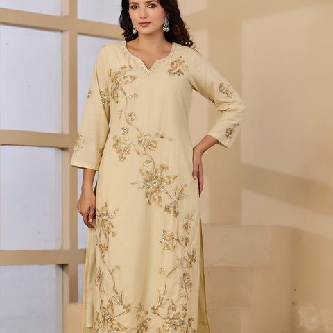 Cotton Handwork Kurta Palazzo Dupatta Set