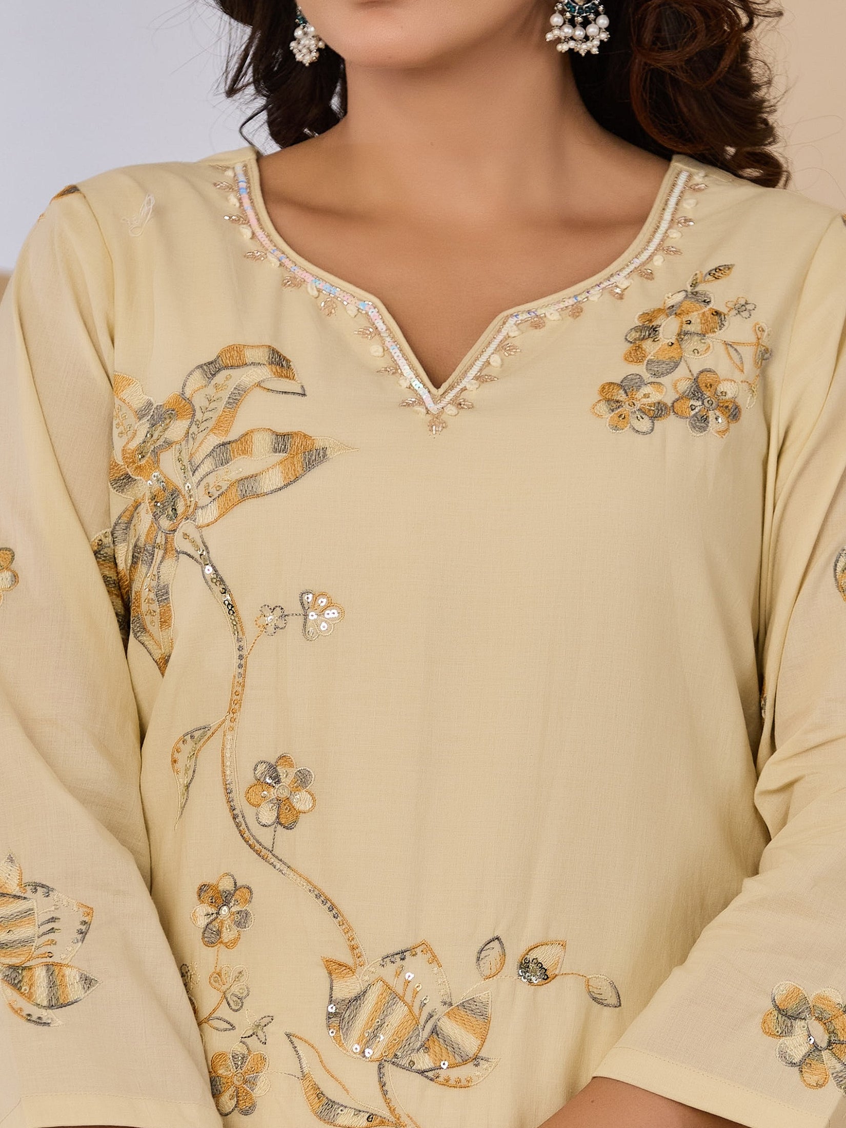 Cotton Handwork Kurta Palazzo Dupatta Set