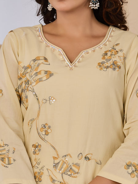 Cotton Handwork Kurta Palazzo Dupatta Set