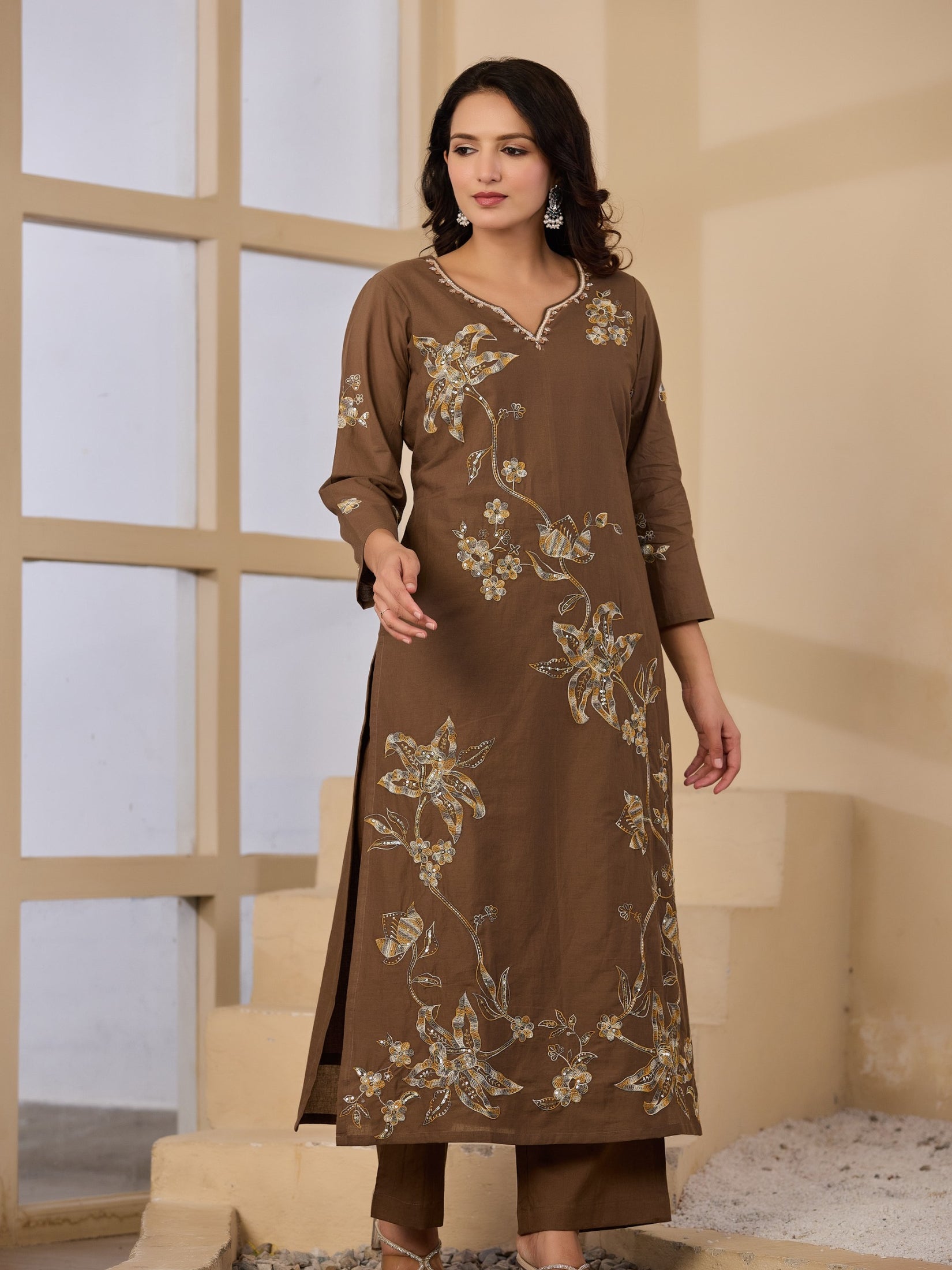 Cotton Handwork Kurta Palazzo Dupatta Set