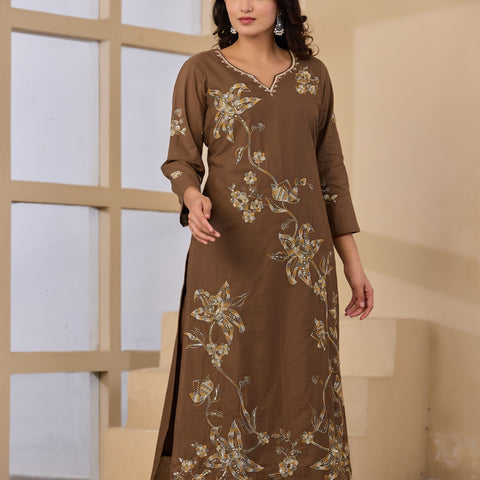 Cotton Handwork Kurta Palazzo Dupatta Set
