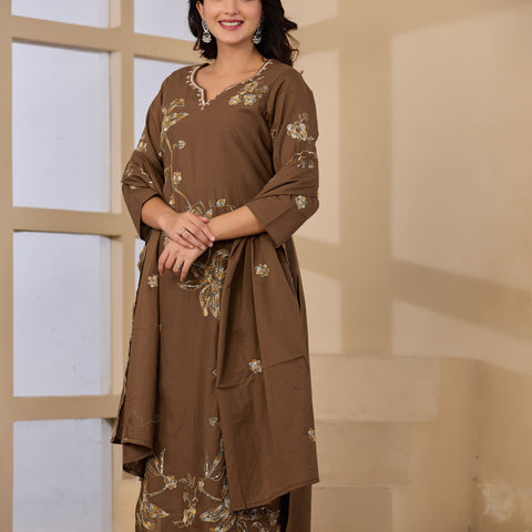 Cotton Handwork Kurta Palazzo Dupatta Set