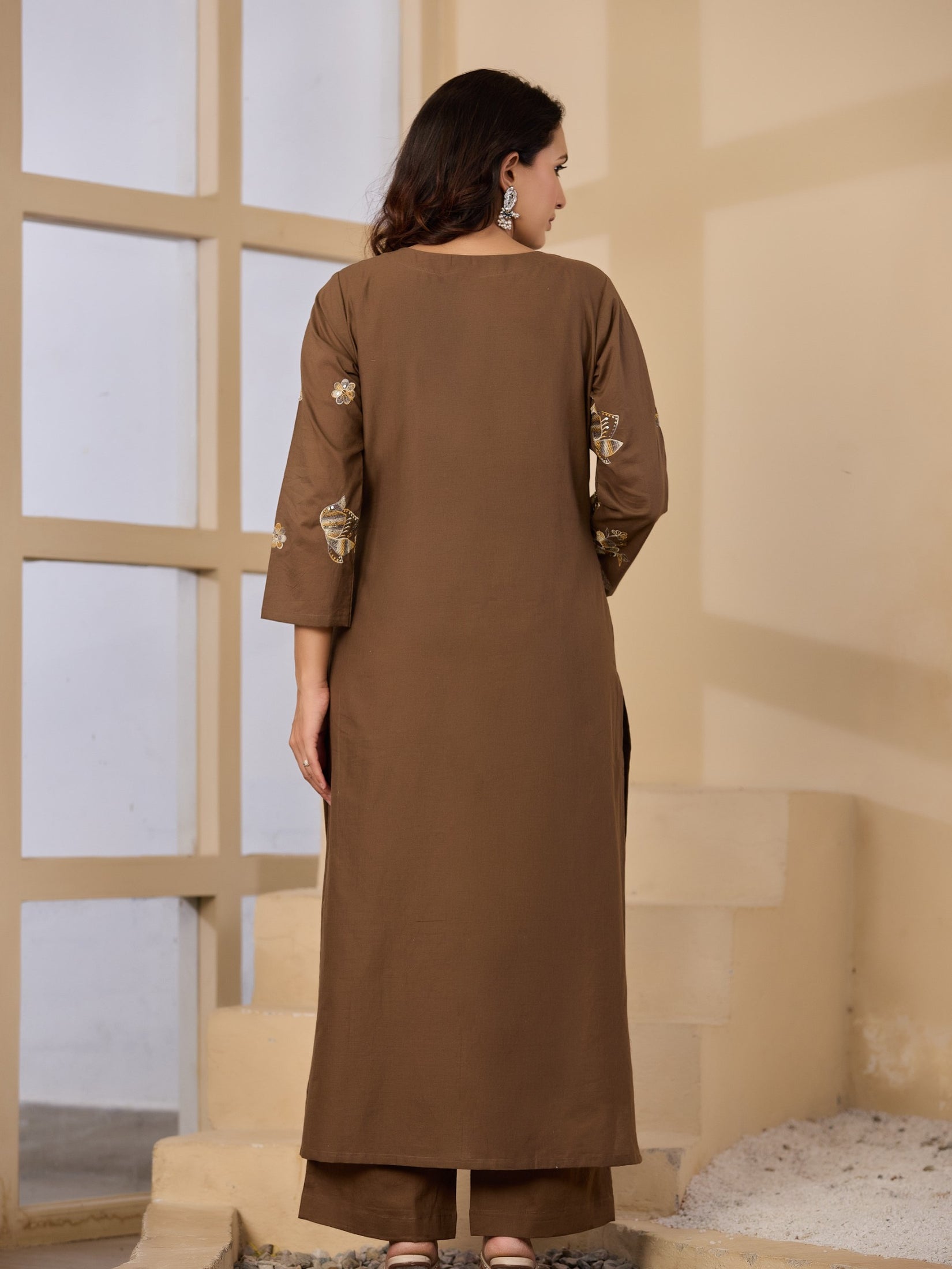 Cotton Handwork Kurta Palazzo Dupatta Set