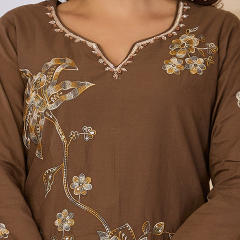 Cotton Handwork Kurta Palazzo Dupatta Set
