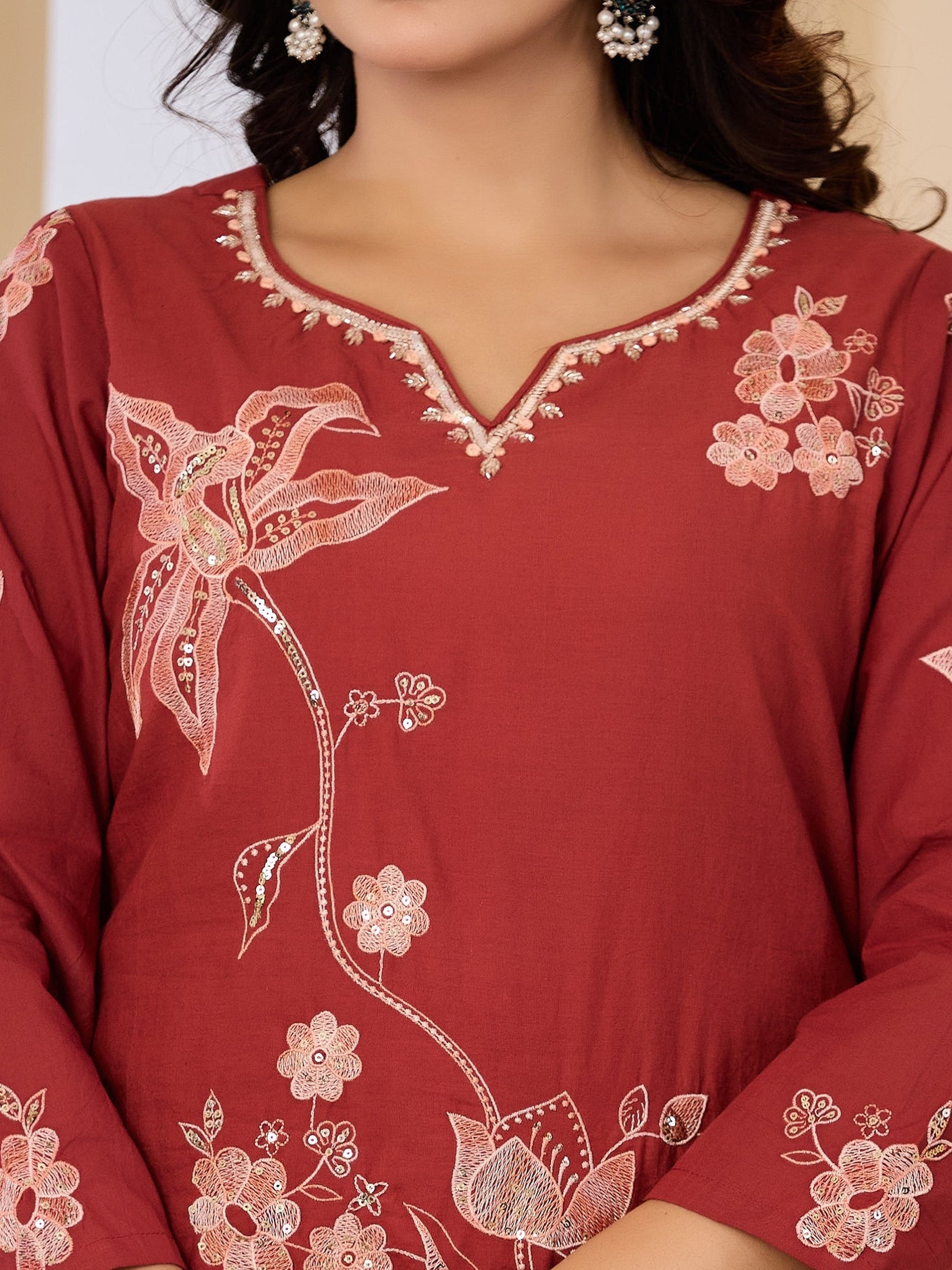 Cotton Handwork Kurta Palazzo Dupatta Set