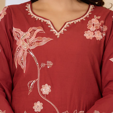 Cotton Handwork Kurta Palazzo Dupatta Set