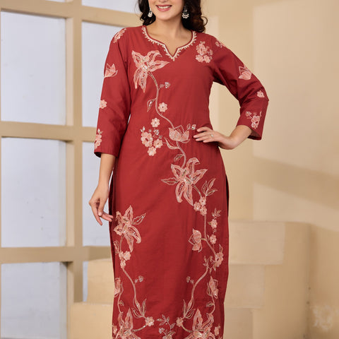 Cotton Handwork Kurta Palazzo Dupatta Set