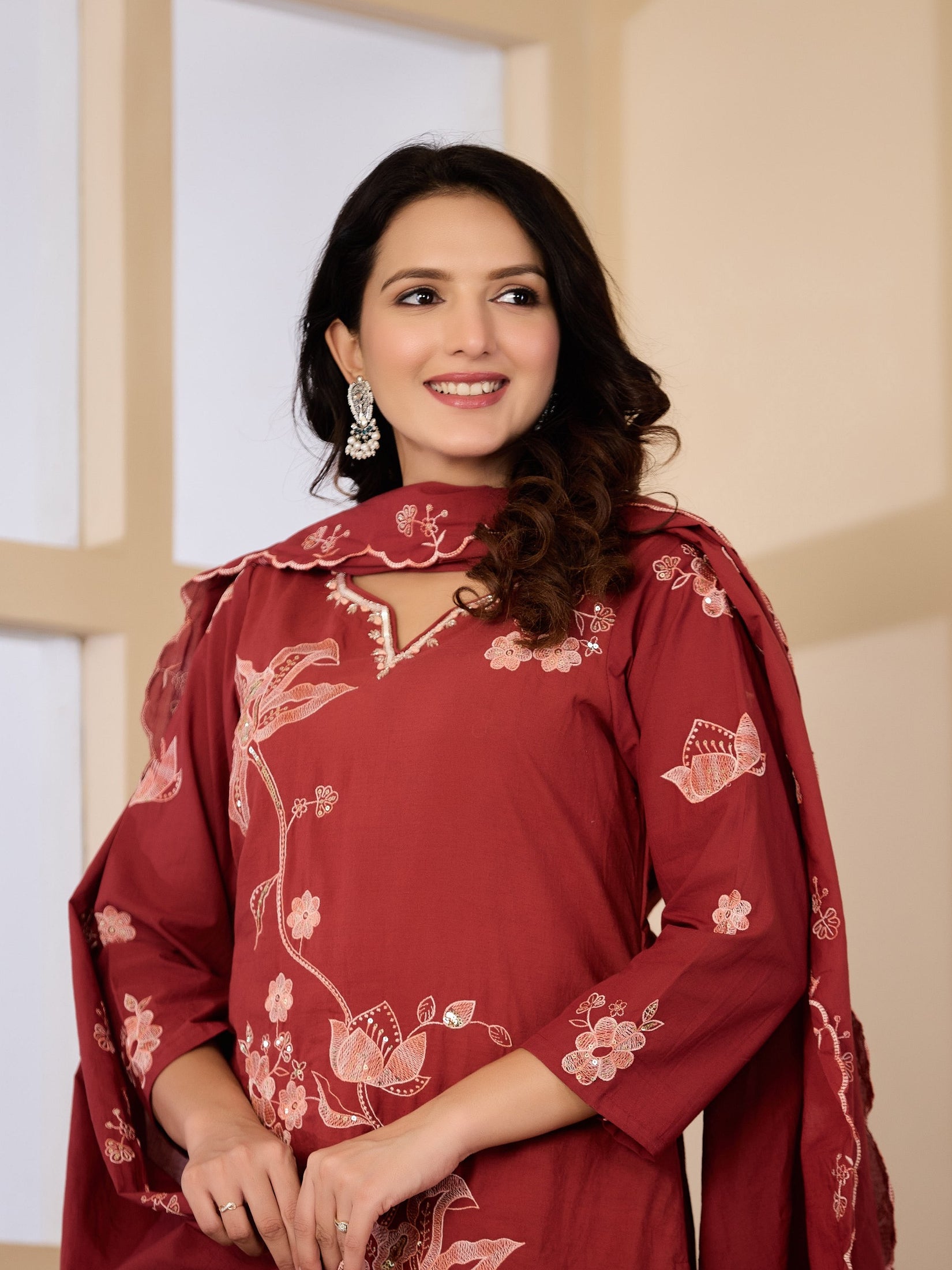 Cotton Handwork Kurta Palazzo Dupatta Set