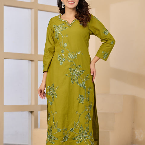 Cotton Handwork Kurta Palazzo Dupatta Set