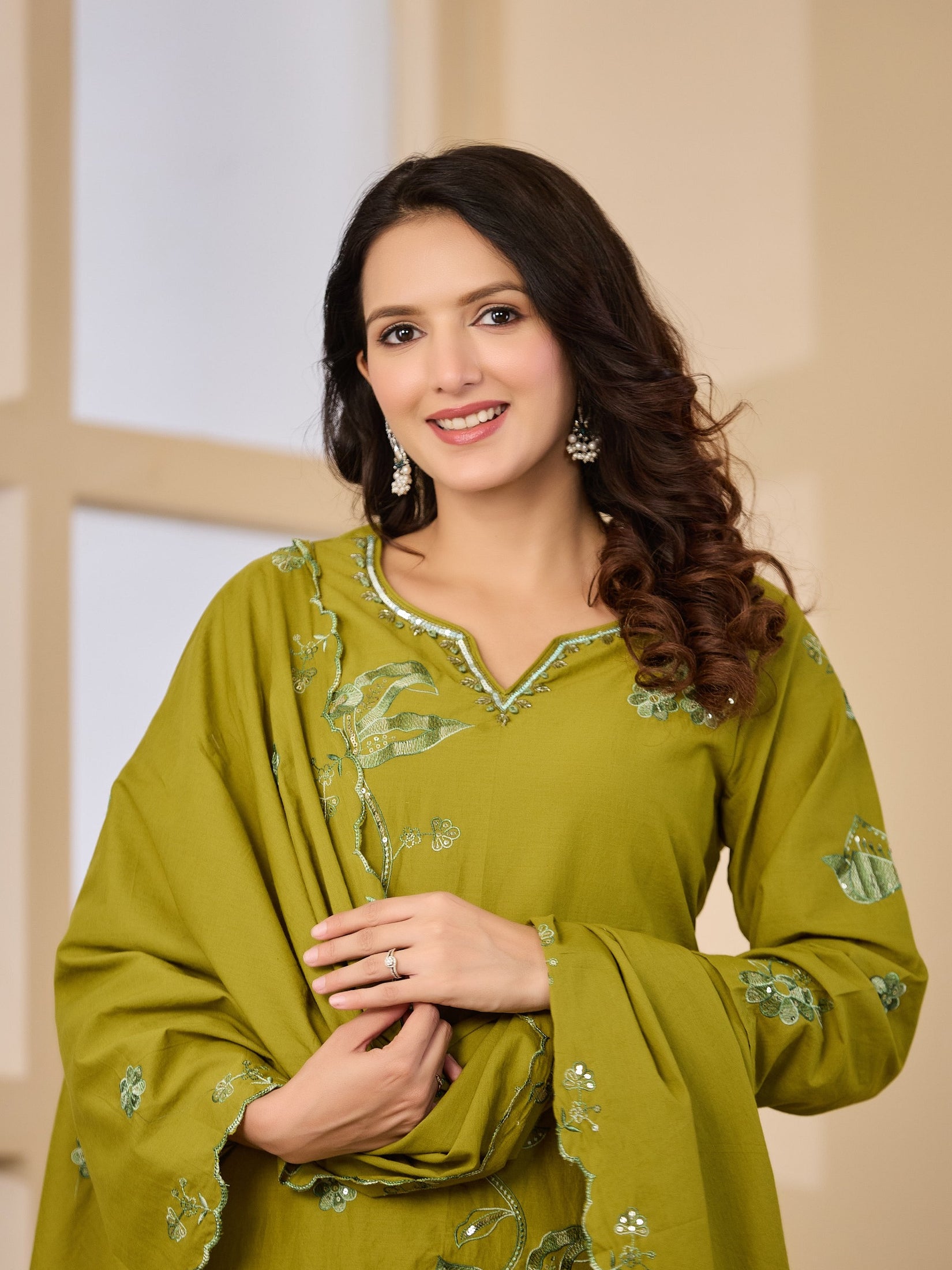 Cotton Handwork Kurta Palazzo Dupatta Set