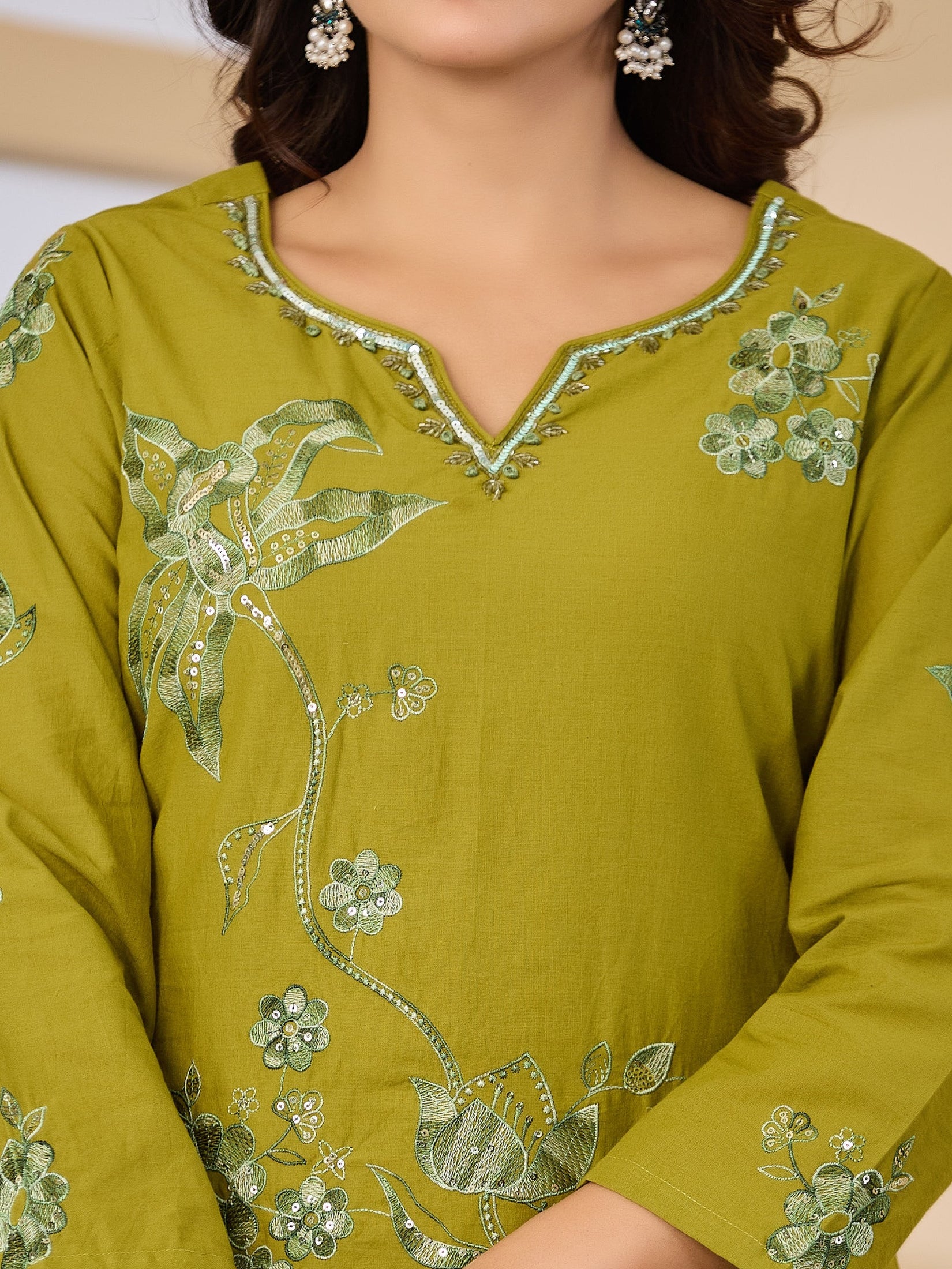 Cotton Handwork Kurta Palazzo Dupatta Set