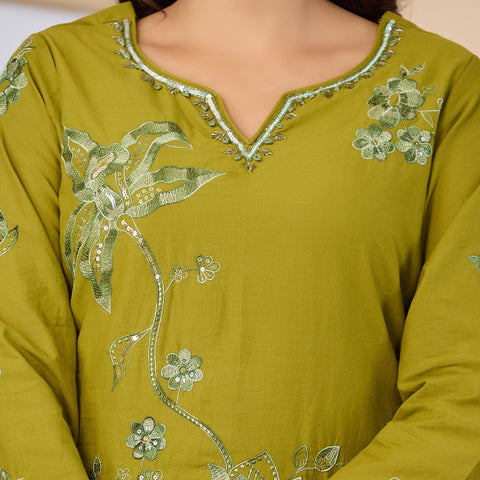 Cotton Handwork Kurta Palazzo Dupatta Set