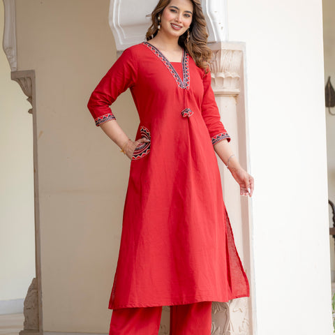 Cotton Embroidered Kurta Set