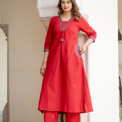 Cotton Embroidered Kurta Set