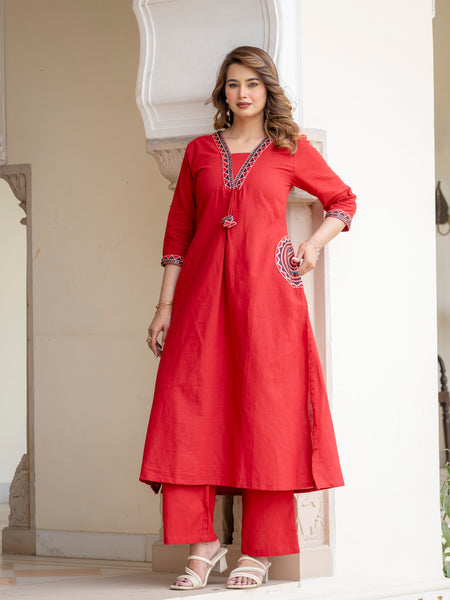 Cotton Embroidered Kurta Set