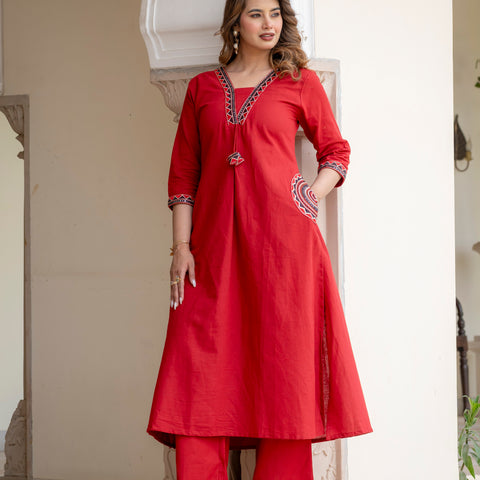 Cotton Embroidered Kurta Set