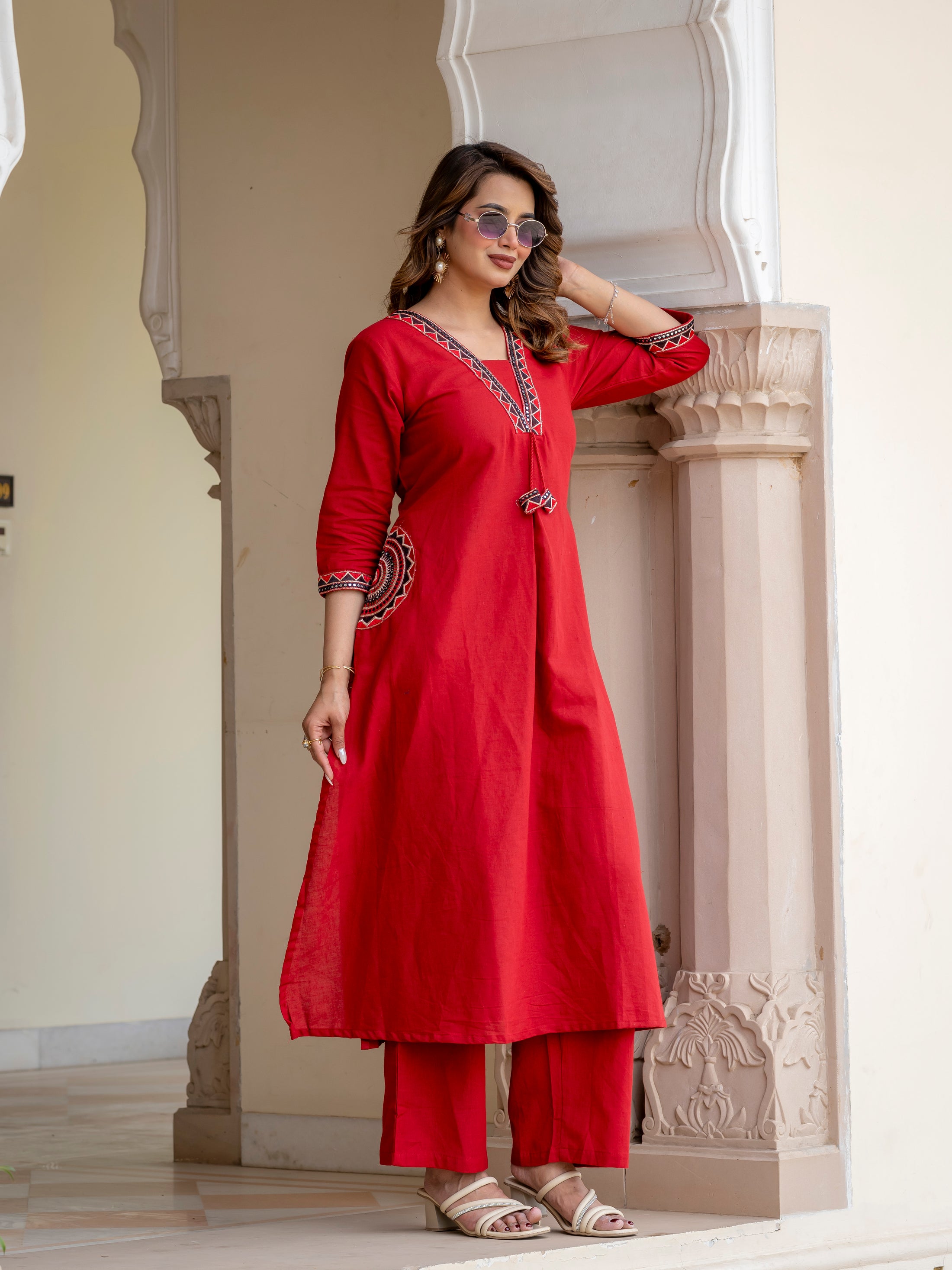 Cotton Embroidered  Kurta Set