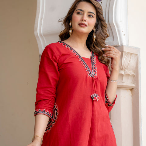 Cotton Embroidered Kurta Set
