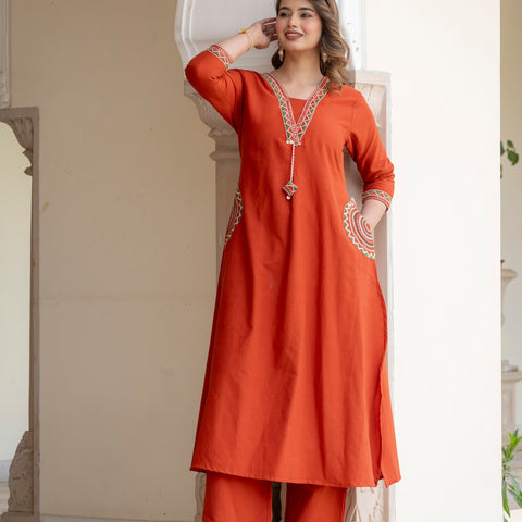 Cotton Embroidered Kurta Set