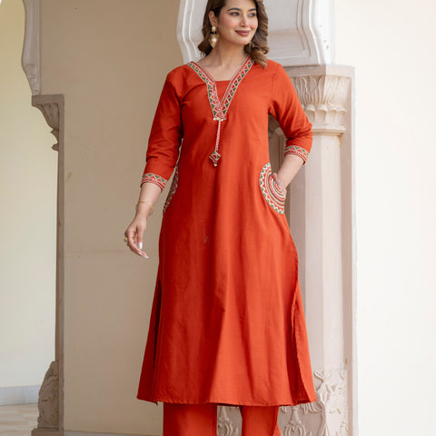 Cotton Embroidered Kurta Set