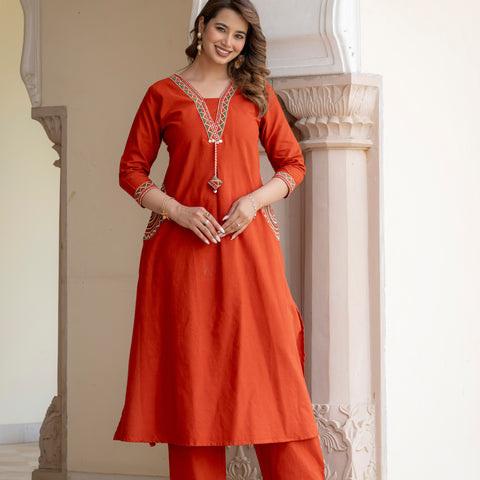 Cotton Embroidered Kurta Set