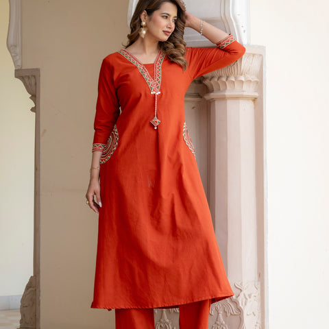 Cotton Embroidered Kurta Set