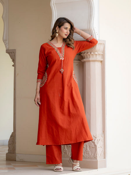 Cotton Embroidered  Kurta Set