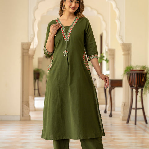 Cotton Embroidered Kurta Set