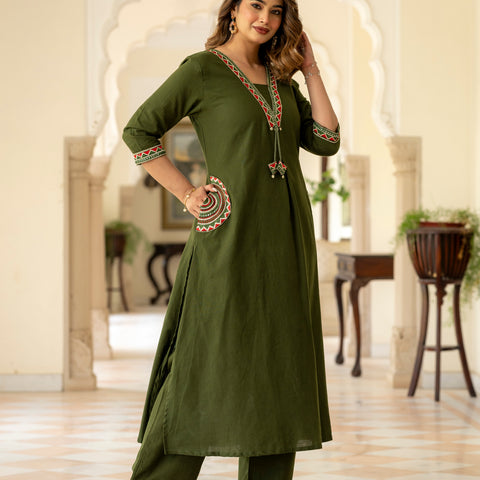 Cotton Embroidered Kurta Set