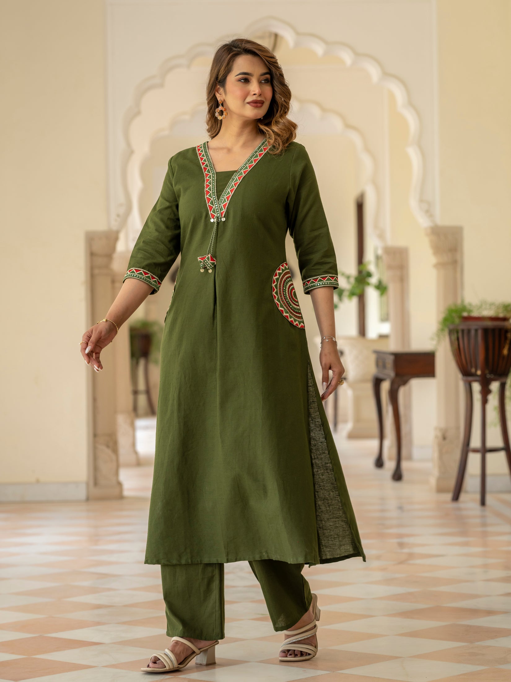 Cotton Embroidered  Kurta Set