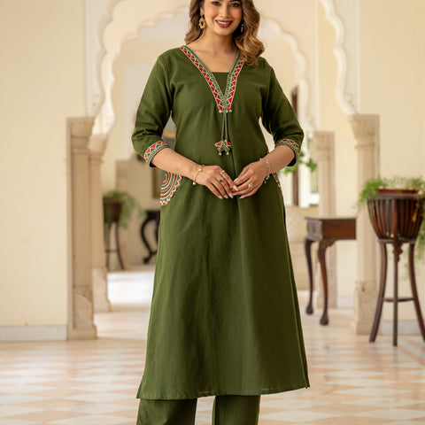 Cotton Embroidered Kurta Set