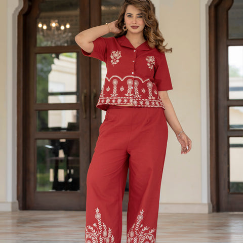 Cotton Embroidered Co-ords Set